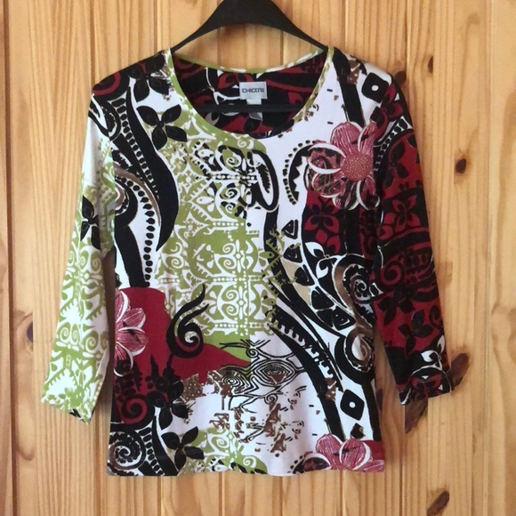 3/$10 Chico’s Sz 0 cotton top with 3/4 sleeve - Picture 1 of 7
